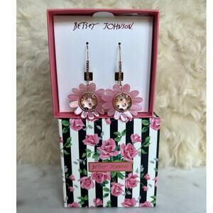 Betsey Johnson Springtime Statement Drop Multicolor Pink Flower Earrings